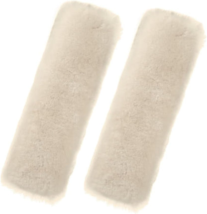 Andalus Brands 2 Pack Genuine Merino Wool Sheepskin Seat Belt Cover – Soft Shoulder Pad, Neck Cushion Protector – Authentic Car Accessories (Pearl)