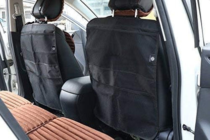 Premium Car Kick Mat and Organizer (2-Pack) – BOGO Waterproof Protection – Mesh Storage – Universal Fit – Protects and Stores Tablets, Toys, and Phones