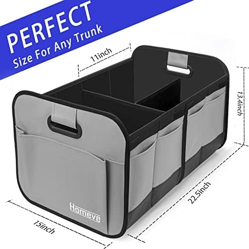 Homeve Car Trunk Organizer for SUV, 18.5Gal Large Capacity No-Sag Heavy Duty, Foldable Waterproof Anti-Slip Storage with 12 Pockets, Fit Sedan,Truck, Universal Car Accessories, Black, Large, 2 Compart