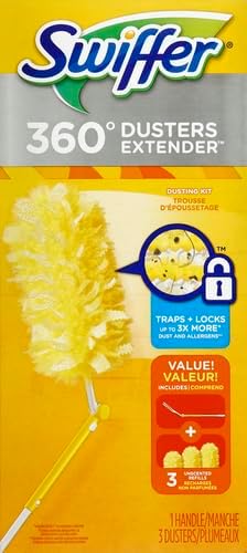 Swiffer Duster Kit with 3 ft Extendable Handle, Heavy Duty Dusting Starter Kit with 3 Refills, for Ceiling Fans, Vents and Hard to Reach Places
