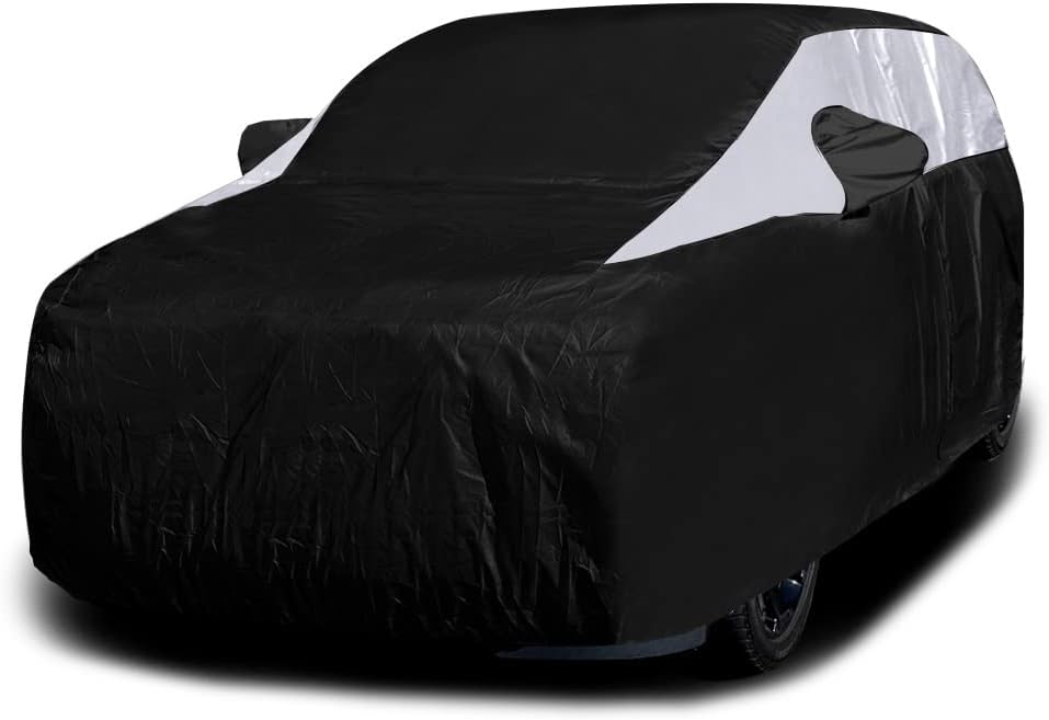 Titan Jet Black Poly 210T Car Cover for Sedans 186-202". Waterproof, UV Protection, Scratch Resistant, Driver-Side Zippered Opening. Fits Camry, Accord and More.