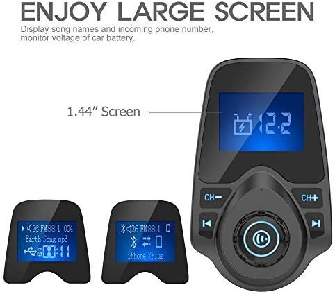 Nulaxy KM18 Bluetooth 5.4 Car Adapter with 1.44" Clear Display & Flexible Gooseneck - FM Radio Transmitter & Bluetooth Receiver for Hands-Free Calls, Wireless Music via BT/FM/AUX/TF, USB Car Charger