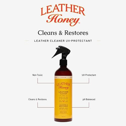 Leather Honey Cleaner and Conditioner Bundle with 16oz Spray Cleaner with UV Protectant and 8oz Conditioner
