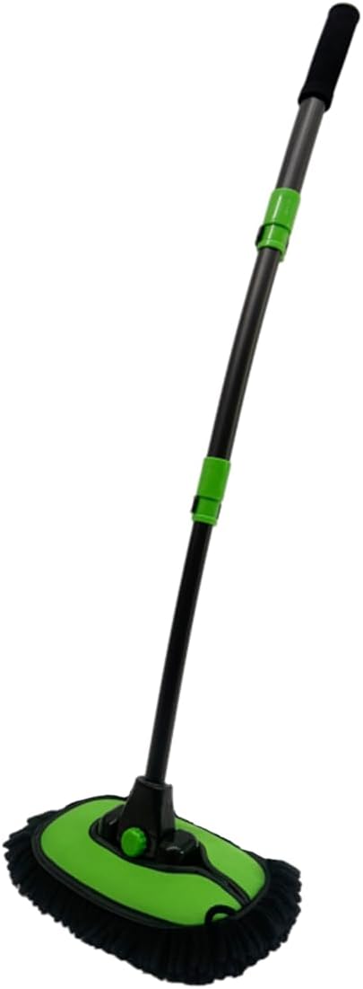 57'' Car Wash Brush with Long Handle Chenille Microfiber Car Wash Kit， Mitt Retractable Bent Pole Car Wash Brush for Cars RV Truck Boat (Yellow)