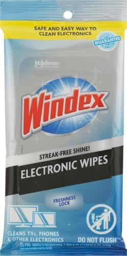 Windex Electronic Cleaning Wipes, Pre-Moistened Screen Wipes for TVs, Phones, and Other Electronics, Resealable for a Freshness Lock, 25 Count