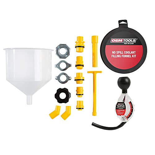 OEMTOOLS No-Spill Coolant Funnel Kit, 15 Piece Fluid and Oil Funnel Set, Allows Access To Hard-To-Reach Radiators