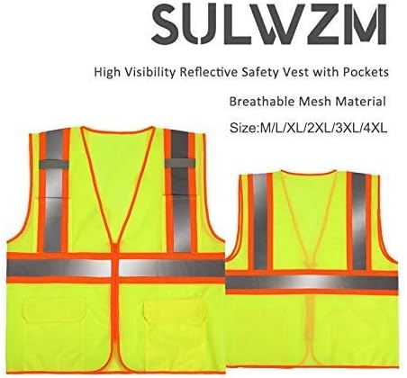 High Visibility Reflective Safety Vest with Zipper and Pockets Orange,M