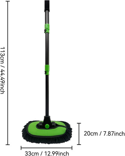 57'' Car Wash Brush with Long Handle Chenille Microfiber Car Wash Kit， Mitt Retractable Bent Pole Car Wash Brush for Cars RV Truck Boat (Yellow)