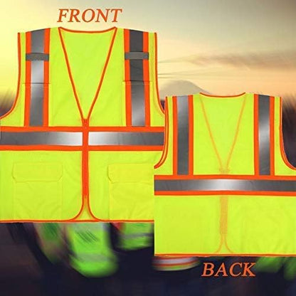 High Visibility Reflective Safety Vest with Zipper and Pockets Orange,M