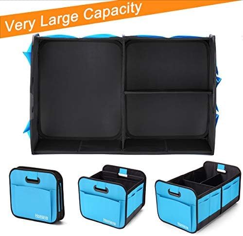 Homeve Car Trunk Organizer for SUV, 18.5Gal Large Capacity No-Sag Heavy Duty, Foldable Waterproof Anti-Slip Storage with 12 Pockets, Fit Sedan,Truck, Universal Car Accessories, Black, Large, 2 Compart