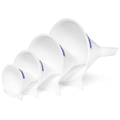 4pc Funnel Nesting Set in BPA Free Plastic for Kitchen Cooking, Car Oil, Home, or Lab Use (Black)