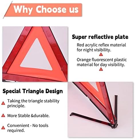 DEDC Warning Triangle, Foldable Safety Triangle, Triple Warning Kit, Warning Triangle Reflector, Roadside Hazard Sign, Triangle Symbol for Emergency with Storage Bag (3 Pack)