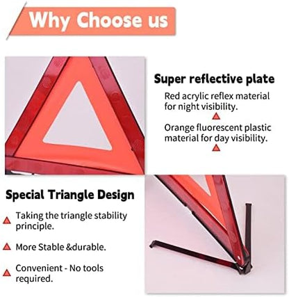 DEDC Warning Triangle, Foldable Safety Triangle, Triple Warning Kit, Warning Triangle Reflector, Roadside Hazard Sign, Triangle Symbol for Emergency with Storage Bag (3 Pack)