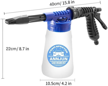 Car Wash Foam Gun Kit – Heavy Duty Spray Foam Gun with Hose Nozzle, Washing Sponge & Absorbent Towel, Adjustable Foam Cannon for Garden Cleaning, Pet Showering