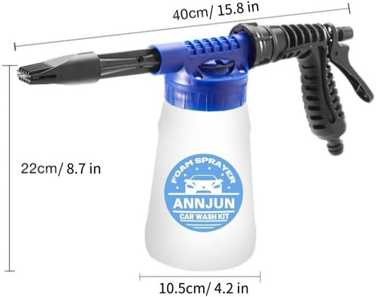 Car Wash Foam Gun Kit – Heavy Duty Spray Foam Gun with Hose Nozzle, Washing Sponge & Absorbent Towel, Adjustable Foam Cannon for Garden Cleaning, Pet Showering