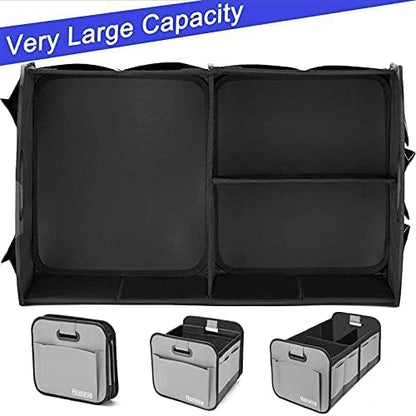 Homeve Car Trunk Organizer for SUV, 18.5Gal Large Capacity No-Sag Heavy Duty, Foldable Waterproof Anti-Slip Storage with 12 Pockets, Fit Sedan,Truck, Universal Car Accessories, Black, Large, 2 Compart