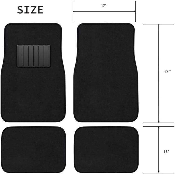 CarsCover Premium Vehicle Mats 4-Piece with Vinyl Heel Pad, Black Carpet Driver Passenger and Rear Floor Mats