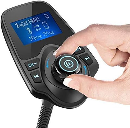 Nulaxy KM18 Bluetooth 5.4 Car Adapter with 1.44" Clear Display & Flexible Gooseneck - FM Radio Transmitter & Bluetooth Receiver for Hands-Free Calls, Wireless Music via BT/FM/AUX/TF, USB Car Charger