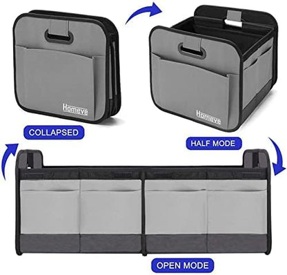 Homeve Car Trunk Organizer for SUV, 18.5Gal Large Capacity No-Sag Heavy Duty, Foldable Waterproof Anti-Slip Storage with 12 Pockets, Fit Sedan,Truck, Universal Car Accessories, Black, Large, 2 Compart