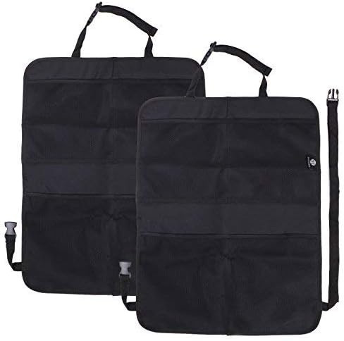 Premium Car Kick Mat and Organizer (2-Pack) – BOGO Waterproof Protection – Mesh Storage – Universal Fit – Protects and Stores Tablets, Toys, and Phones