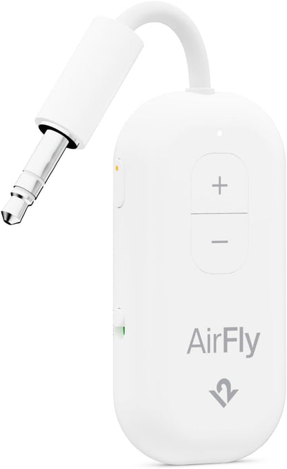 AirFly Pro 2 Deluxe – Bluetooth Adapter for Airplane, Pair 2 AirPods or Wireless Headphones – 3.5mm AUX Bluetooth Transmitter/Receiver for Cars, Boats, Treadmills, TVs – Airplane Travel Essentials