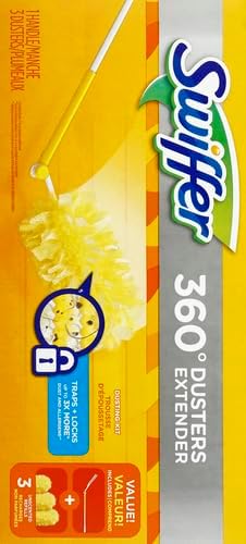 Swiffer Duster Kit with 3 ft Extendable Handle, Heavy Duty Dusting Starter Kit with 3 Refills, for Ceiling Fans, Vents and Hard to Reach Places
