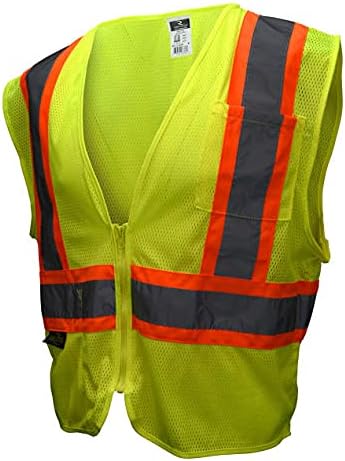 Radians SV22-2ZGM-L Polyester Mesh Economy Class 2 High Visibility Zipper Closure Vest with Two-Tone Trim, Large, Green