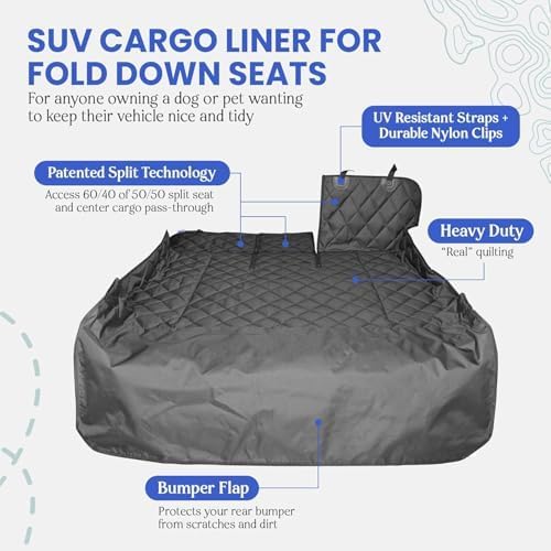 4Knines Split Cargo Liner for SUV – For Dogs & Pets, Heavy-Duty, Waterproof Trunk Mat & Cargo Cover – Fits 60/40 Split Bench & Armrest Pass-Through – Machine Washable, Non-Slip, Durable (Large, Black)