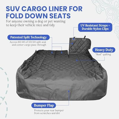 4Knines Split Cargo Liner for SUV – For Dogs & Pets, Heavy-Duty, Waterproof Trunk Mat & Cargo Cover – Fits 60/40 Split Bench & Armrest Pass-Through – Machine Washable, Non-Slip, Durable (Large, Black)