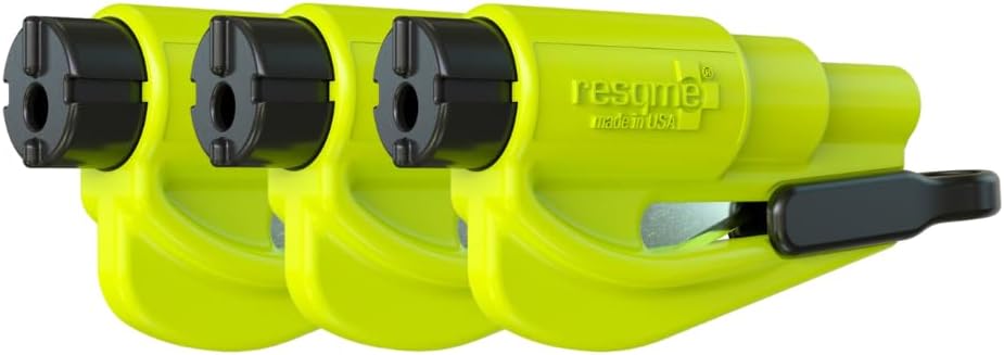 RESQME The Original Emergency Keychain Car Escape Tool, 2-in-1 Seatbelt Cutter and Window Breaker, Made in USA, Family Pack of 3 - Blue, Pink, Yellow -Compact Emergency Hammer