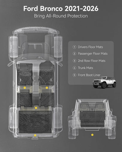 Floor Mats & Cargo Liner & Back Seat Cover for 2021-2026 Bronco 4 Door - Colors B