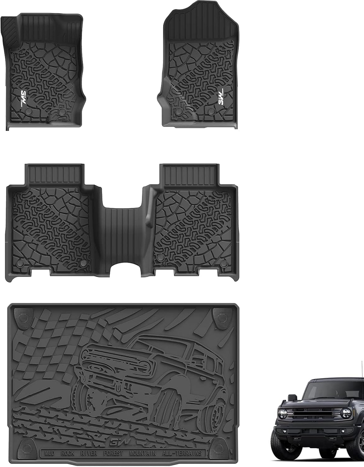 Floor Mats & Cargo Liner & Back Seat Cover for 2021-2026 Bronco 4 Door - Colors B