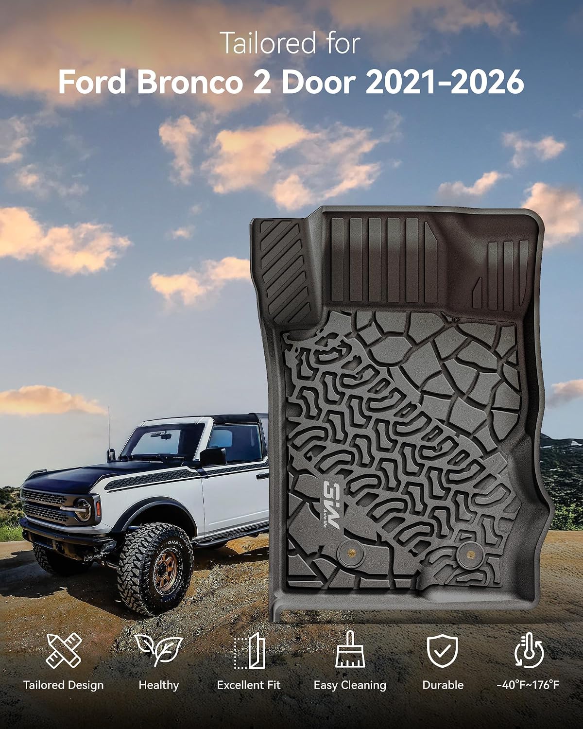 Floor Mats & Cargo Liner & Back Seat Cover for 2021-2026 Bronco 4 Door - Colors B