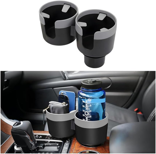 Car Cup Holder Expander, 2 in 1 Multifunctional Vehicle Dual Water Bottle Holder Adapter Extender with Adjustable Base, Automotive Interior Drink Cup Insert, Universal Fit (Gray)