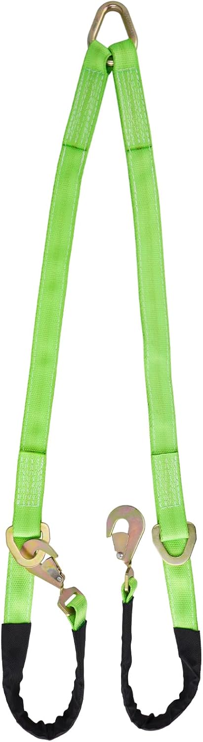 V-Bridle Strap 2" x 4' w/Snap Hooks/Cordura Sleeve and Axle Strap, D Ring Middle, 4700 lbs Capacity Heavy-Duty Tow Straps for UTV ATV Truck Car Tractor SUV