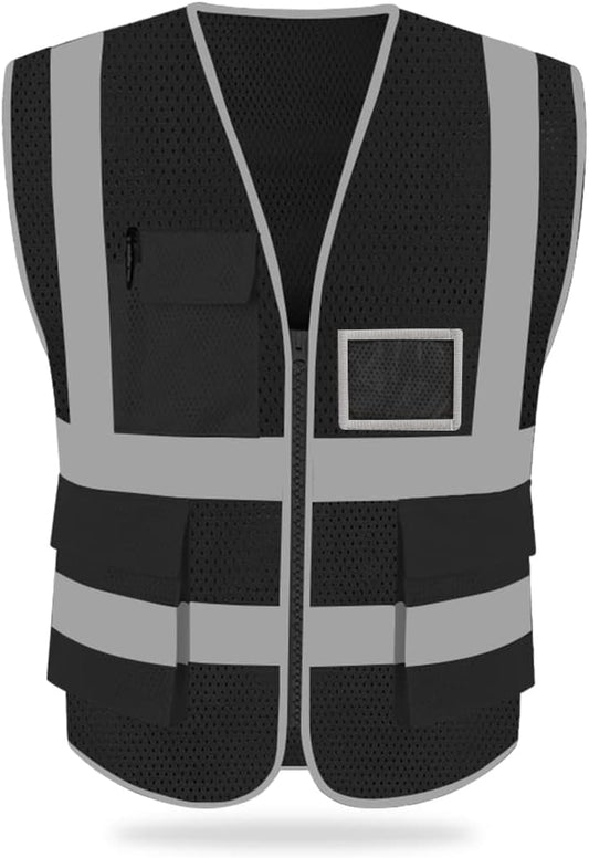 HYCOPROT High Visibility Mesh Safety Reflective Vest with Pockets and Zipper, Meets ANSI/ISEA Standards