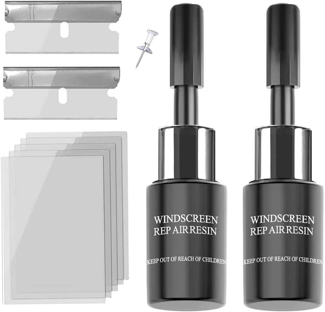 Windshield Crack Repair Kit, 2 Bottles Nano Glass Crack Repair Liquid Quick Windshield Repair for Chips and Cracks-deep Dark
