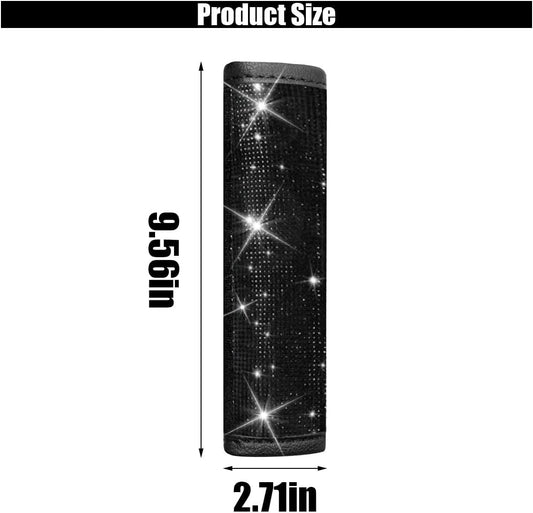 GLSOWEE 2PCS Bling Car Seat Belt Shoulder Pads, Bling Rhinestones Seat Belt Covers for Women, Car Seatbelt Strap Pad with Crystal Diamond, Car Interior Accessories for Car SUV (Black Diamond)