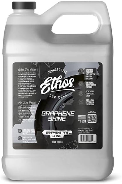 Ethos Graphene Shine - Trim & Tire Shine Spray, High Sheen, Non Greasy, Sling Free Finish! Conditions and Protects Rubber with UV Protection (16 Oz)