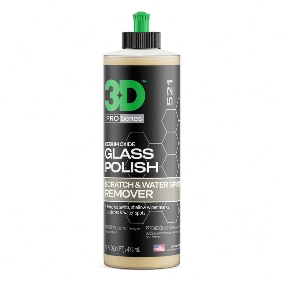 3D Glass Polish – Cerium-Oxide Based Window Polish, Light & Fine Glass Scratch Remover for Car Windows – Restores Clarity & Removes Wiper Marks, Swirls, Water Spots - 16oz