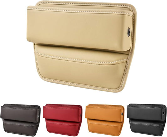Kewucn Car Seat Gap Organizer, Adjustable Leather Front Seat Gap Filler Storage Box, Multifunctional Auto Console Side Pocket Organizer for Phone Glasses Key Card, Car Accessories (Black)