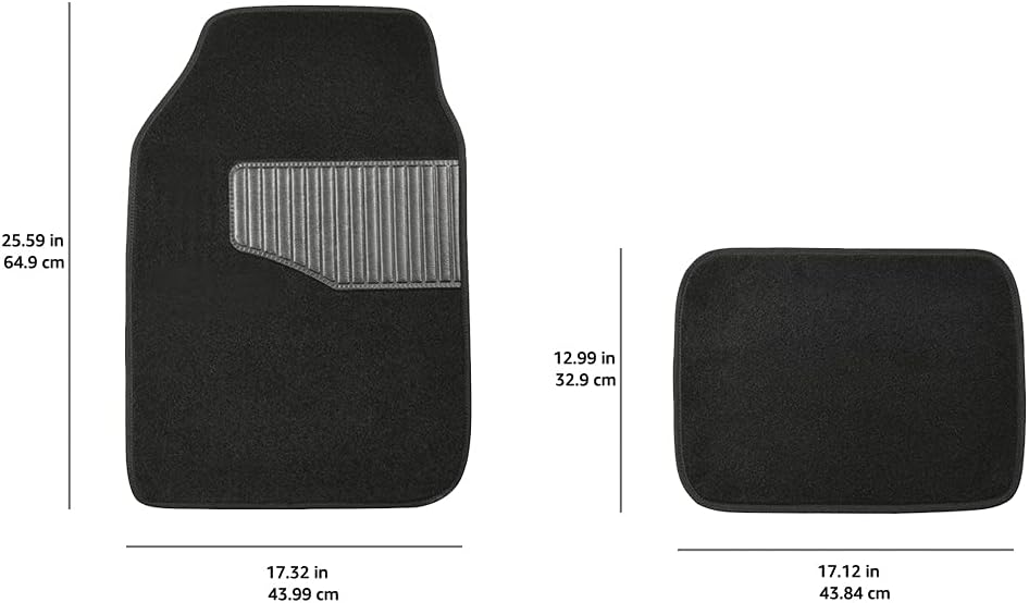 Amazon Basics Universal Fit Anti-Slip Carpet Floor Mats, Full Set for Car, SUV, Van & Truck, 4 count, Black, 25"L x 17.5"W (Front), 13"L x 17.5"W (Rear)