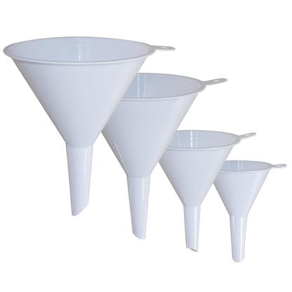 KongNai 4 Pieces Plastic Funnel Set for Kitchen and Automotive Use, Mini, Small, Medium and Large Funnel for Filling Bottles, Canning, Cooking, Lab or Car Oil Funnels (Red)