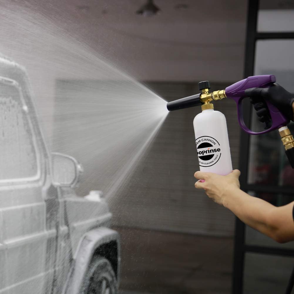 Sooprinse Foam Cannon Kit with Pressure Washer Short Gun, 1 L Snow Foam Lance with 1/4 Inch Quick Connector, Foam Blaster with Pressure Washer Gun,4000 PSI, Black