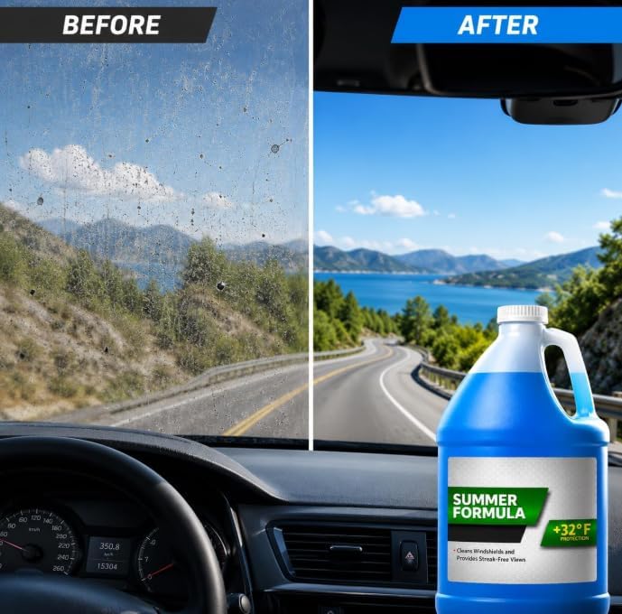 Summer Windshield Washer Fluid, Standard Automotive Glass Washer Solution for Car Windshield Reservoir, 1 Gallon, 1 Pack