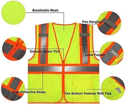 High Visibility Reflective Safety Vest with Zipper and Pockets Orange,M