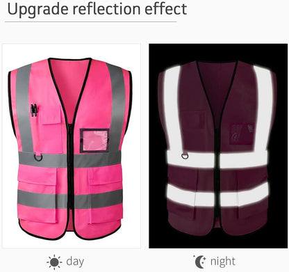 Reflective Safety Vest for Women Men High Visibility Security With Pocket Zipper Front Meet ANSI/ISEA Standard
