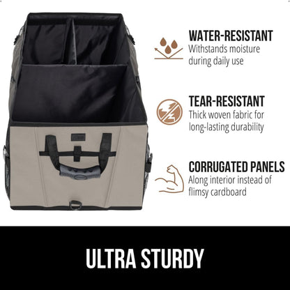 GORILLA GRIP Trunk Organizer for SUV and Cars, Large Capacity Collapsible Car Trunk Storage Organizer, Heavy Duty Car Accessories, Gifts for Mom and Dad, Slip & Water Resistant Multi Compartment Black