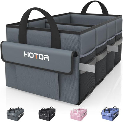 HOTOR Trunk Organizer - Car Organizer with 5 Pockets, Trunk organizer for SUV, Sedan & Van, Car Organization with Sturdy Base Panel for Car Accessories, Black, 2 Compartments, 21.3"×12.6"×10.6"
