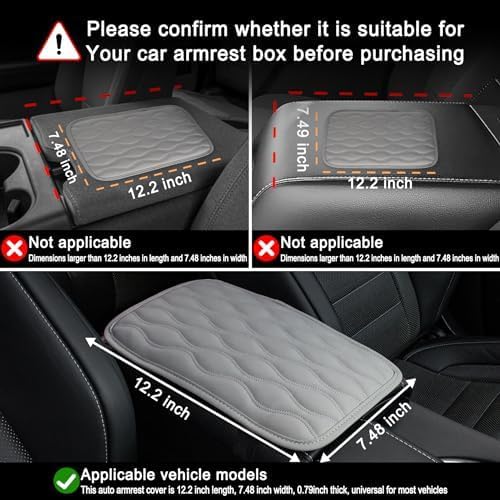 Amiss Car Center Console Cover, Upgraded Leather Car Armrest Cushion with 2 Storage Pockets, Universal Waterproof Cushion Pad, Non-Slip Car Interior Accessories, Fits Most Sedans SUVs Trucks (Black)